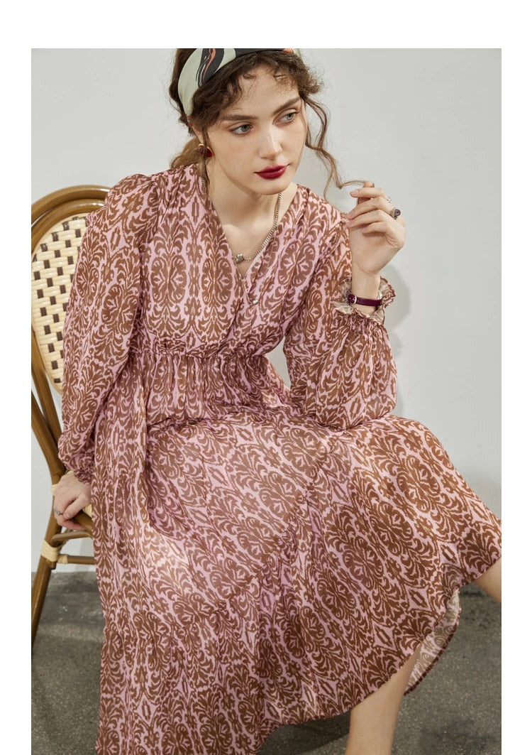 Langärmlige Vintage-Chiffon-Kleider