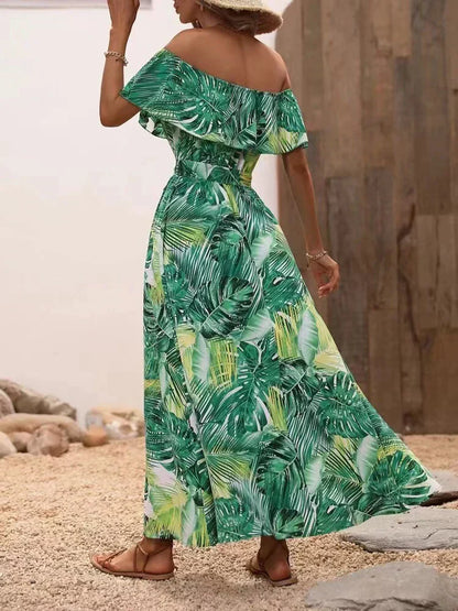 Schulterfreies Maxikleid mit Rüschen