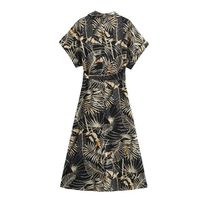 Merche - Midikleid - Polyester/Leinen - Kragen - Tropical - Bedruckt - Herbst