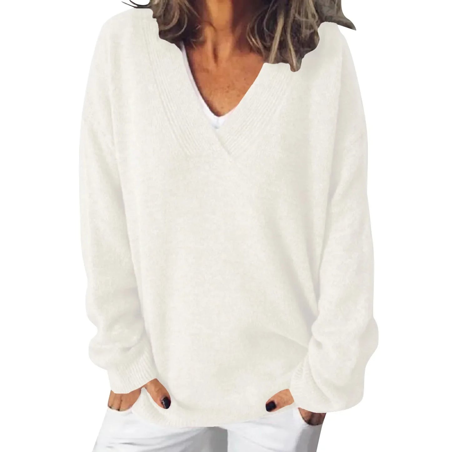 WW | Warmer V-ausschnitt Langärmelig Pullover