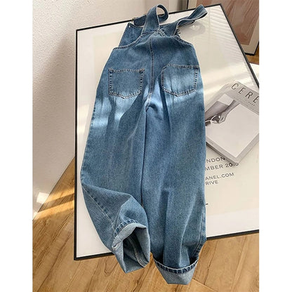 WW | Weinlese Denim Overall, Weit Geschnittene Hosenbeine, Hohe Taille, Gerade Jeans