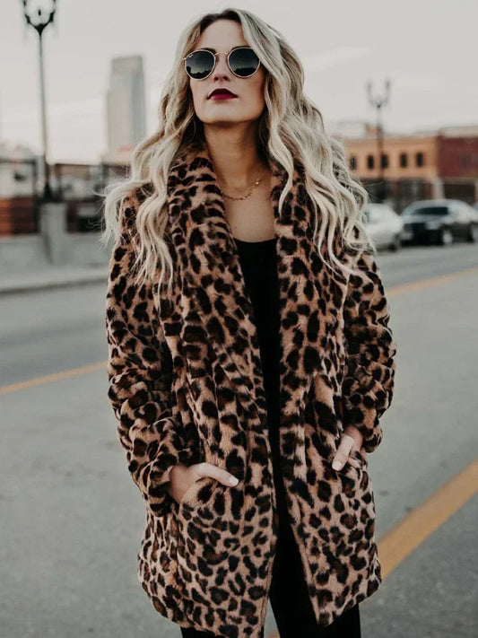 WW | Warmer Langärmelig Flauschig Leopard Druck Mantel