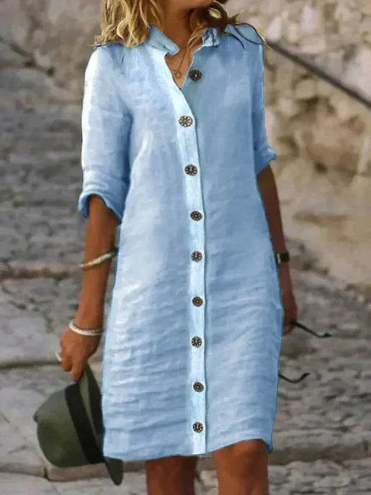 – Blaues blau leinenkleid
