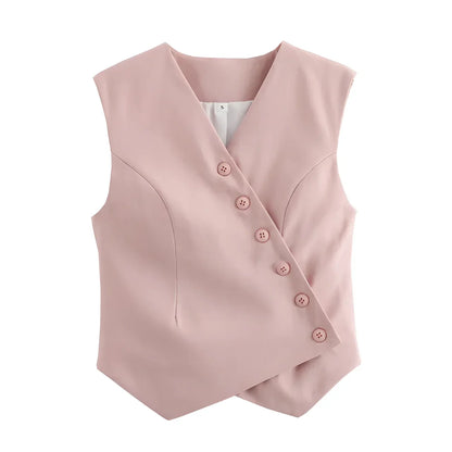 Ärmellose Leinenbluse Damen - Doppelreihige Sommermode