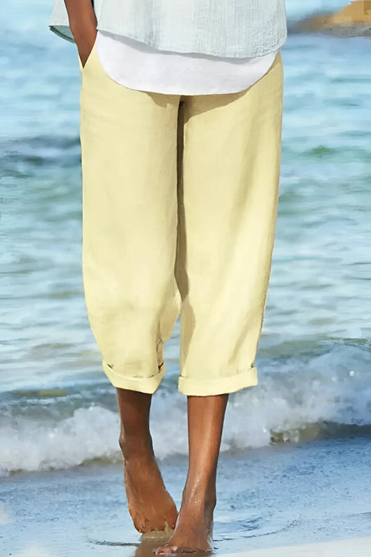 Merche Capri Hosen Damen Gelb Leinenmix - Leicht, Atmungsaktiv, Wasserabweisend