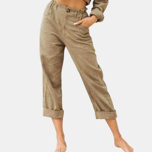 Merche Damen Leinenhosen Hoch Taille - Sommer Leicht Atmungsaktiv