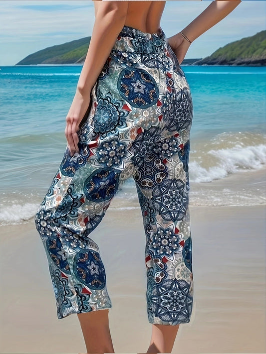 Merche Print Culottes - Florale Elastische Taille Sommerhosen Damen