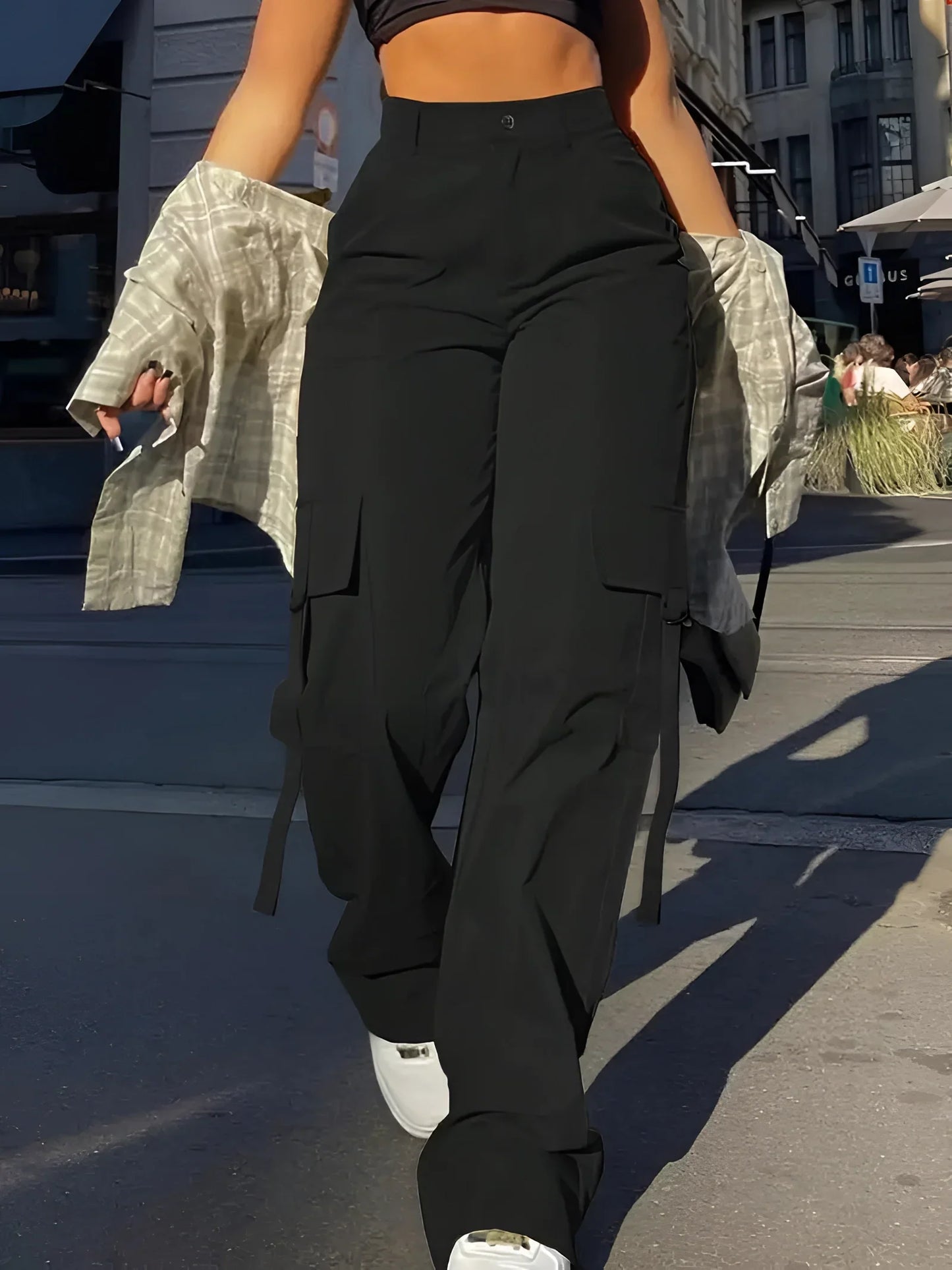 Merche High-Waist Cargo Hose Schwarz - Trendige Streetwear Hosen