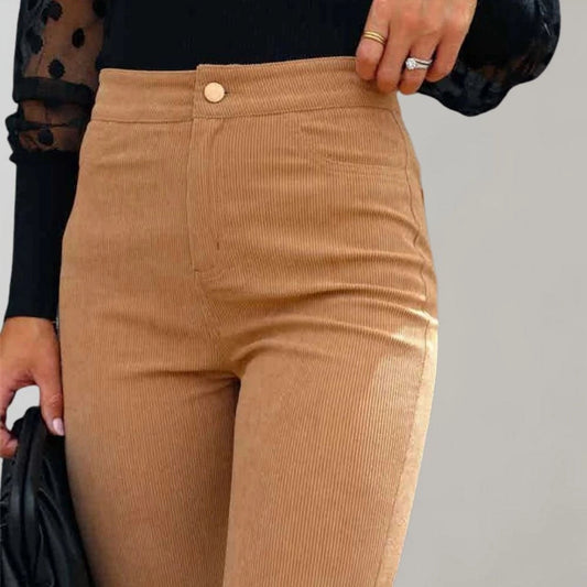 Merche Tan Cordhosen Schlaghosen Hochgeschnitten Retro-Chic