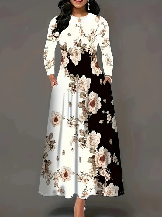 Merche Schwarz-Weiß Florales Abendkleid mit Tailliertem Oberteil