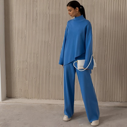 Merche Damenanzug - Hochkragenbluse & Weite Hosen