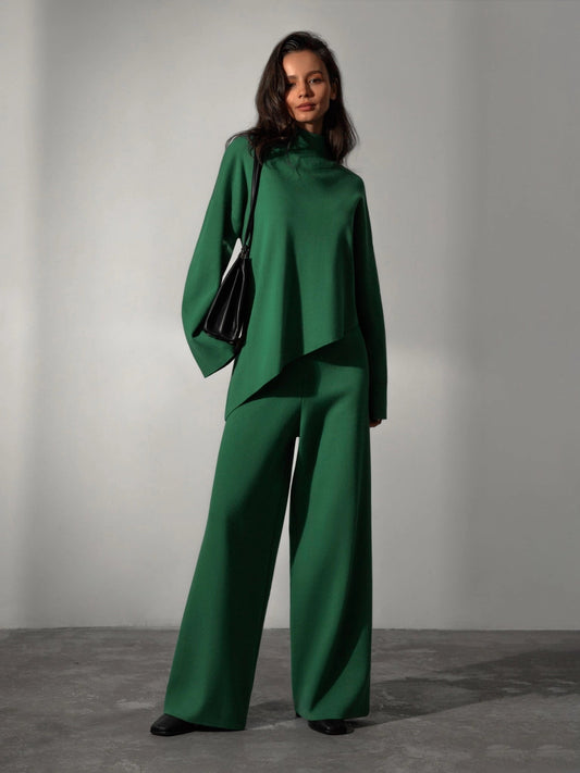 Merche Damenanzug - Hochkragenbluse & Weite Hosen