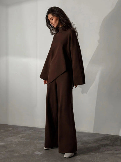 Merche Damenanzug - Hochkragenbluse & Weite Hosen