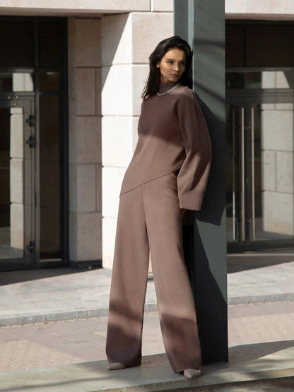 Merche Damenanzug - Hochkragenbluse & Weite Hosen
