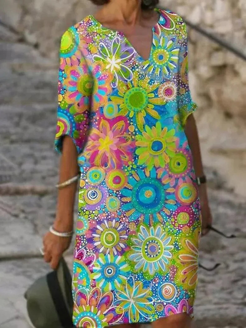 Ausschnitt Kleid mit Blumenmuster - Luna
