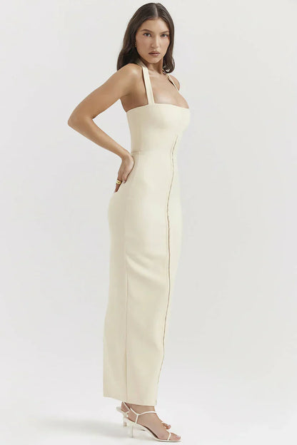 mia ecru halterneck maxikleid
