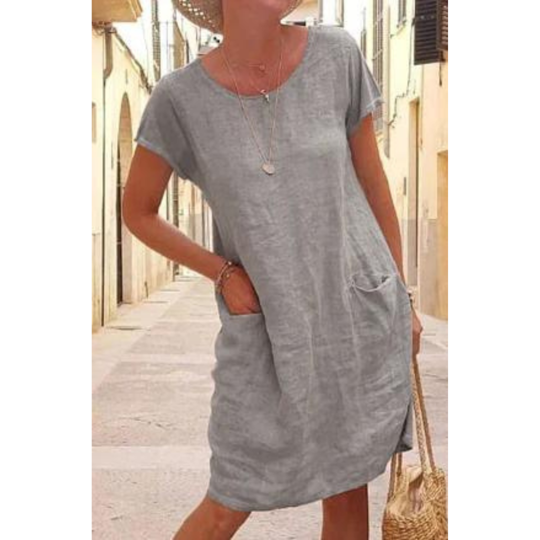 Unifarbenes Rundhals-Kleid
