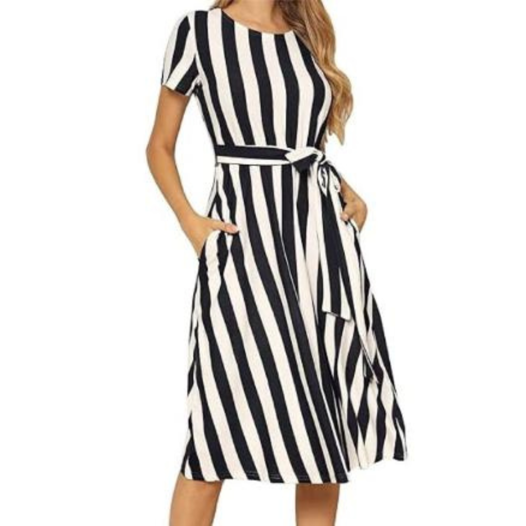 Sommerkleid mit vertikalen Streifen und V-Ausschnitt für Damen