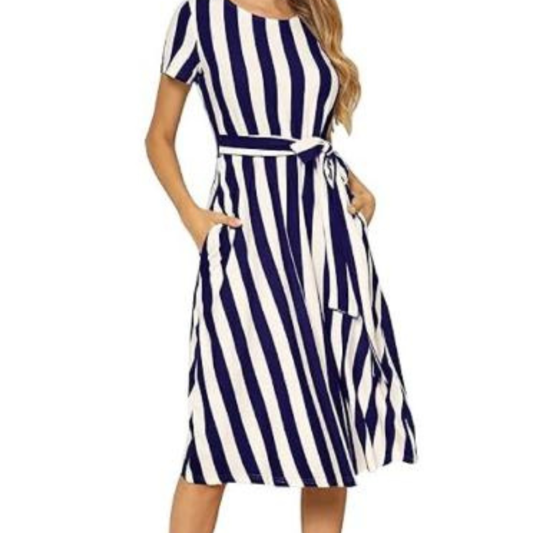 Sommerkleid mit vertikalen Streifen und V-Ausschnitt für Damen