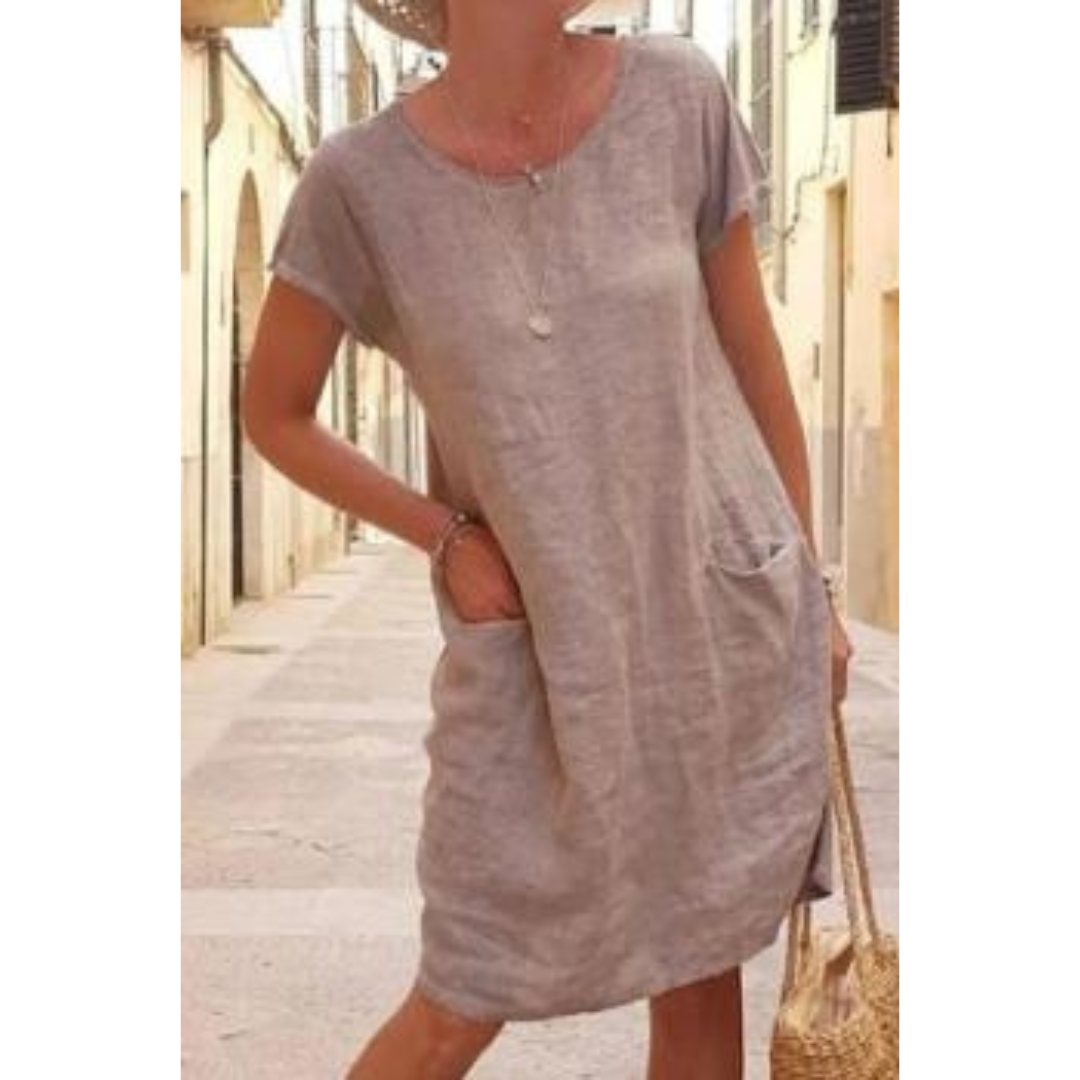 Unifarbenes Rundhals-Kleid
