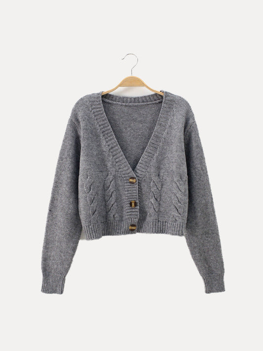 WW | Warmer Gekürzt Strickjacke Mit Langen Ärmeln Und Knöpfen