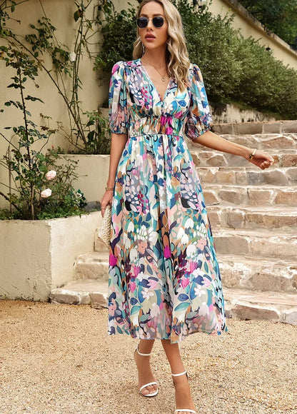 V-Ausschnitt Kleid mit Muster | Kerstin