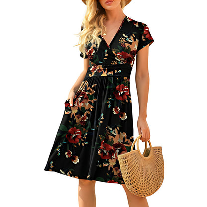 Blumen Druck Flatterärmel Damen Kleid
