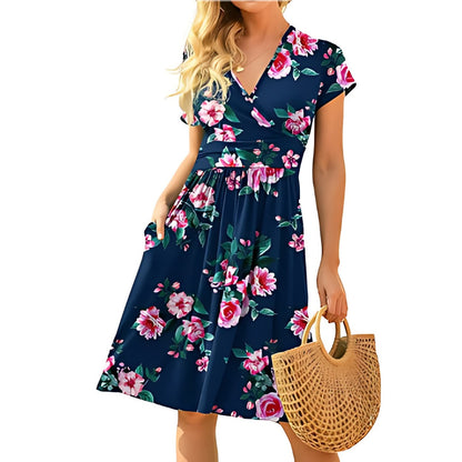 Blumen Druck Flatterärmel Damen Kleid