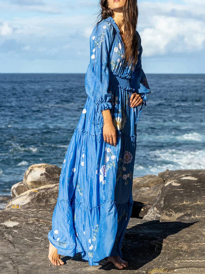 Boho Maxikleid mit Blumenmuster und V-Ausschnitt