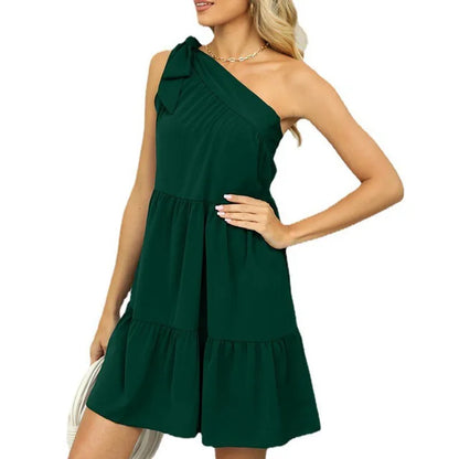 Lässiges Ein Schulter Minikleid