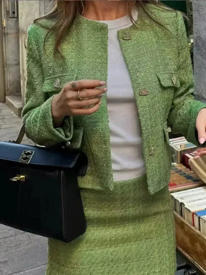 Merche Jacka med hjärtknappar med kort kjol streetwear set