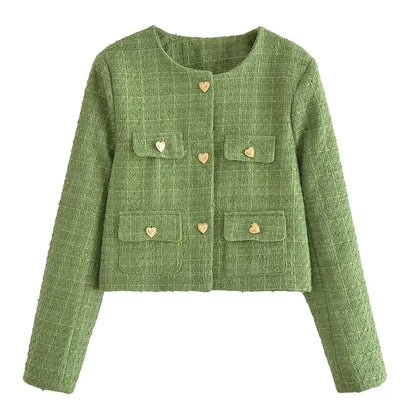Merche Jacka med hjärtknappar med kort kjol streetwear set