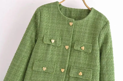 Merche Jacka med hjärtknappar med kort kjol streetwear set
