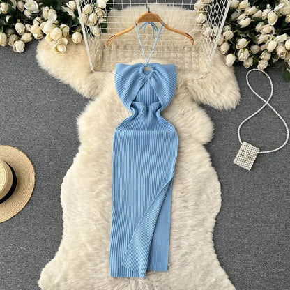 Schicke Mode sexy Hüften geteilt gestricktes Sommerkleid