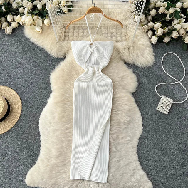 Schicke Mode sexy Hüften geteilt gestricktes Sommerkleid