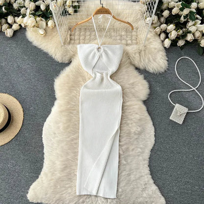 Schicke Mode sexy Hüften geteilt gestricktes Sommerkleid