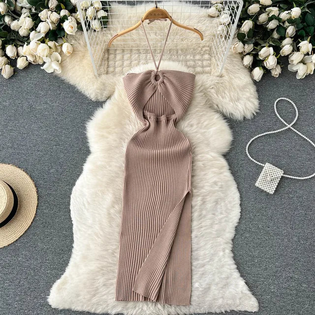 Schicke Mode sexy Hüften geteilt gestricktes Sommerkleid