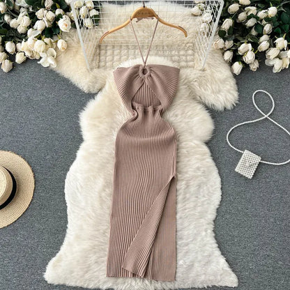 Schicke Mode sexy Hüften geteilt gestricktes Sommerkleid