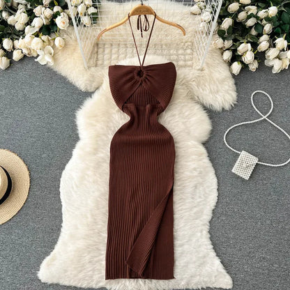 Schicke Mode sexy Hüften geteilt gestricktes Sommerkleid