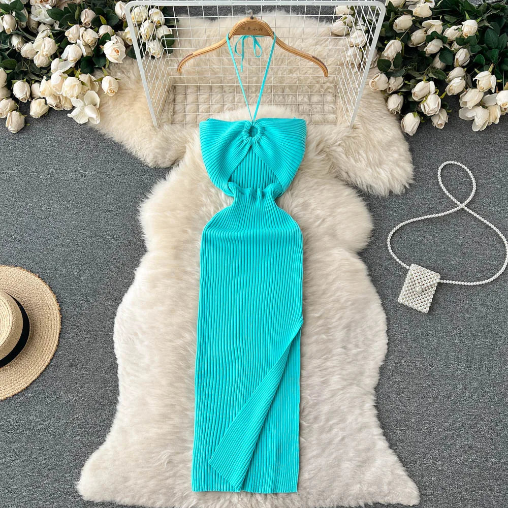Schicke Mode sexy Hüften geteilt gestricktes Sommerkleid