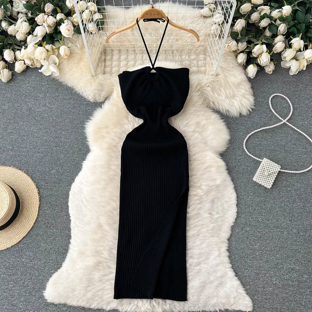 Schicke Mode sexy Hüften geteilt gestricktes Sommerkleid