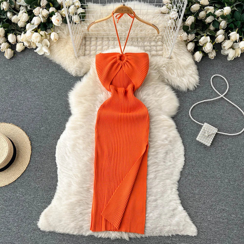 Schicke Mode sexy Hüften geteilt gestricktes Sommerkleid