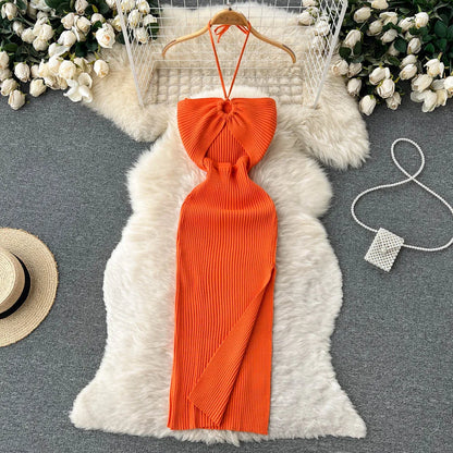 Schicke Mode sexy Hüften geteilt gestricktes Sommerkleid