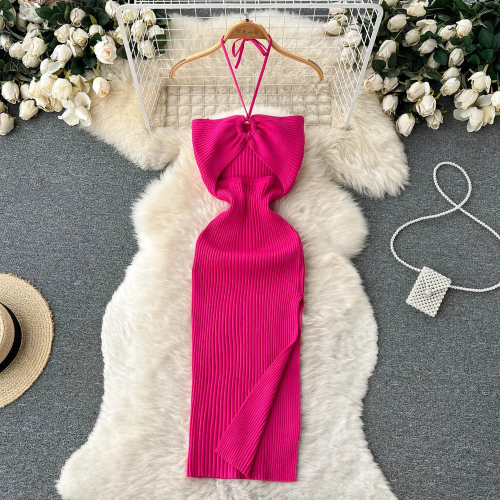 Schicke Mode sexy Hüften geteilt gestricktes Sommerkleid