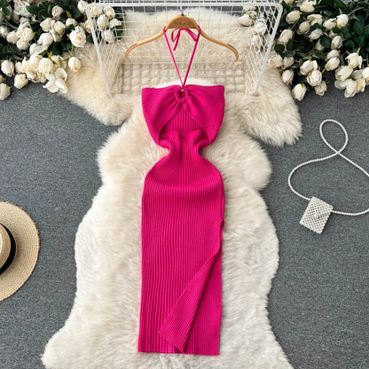 Schicke Mode sexy Hüften geteilt gestricktes Sommerkleid