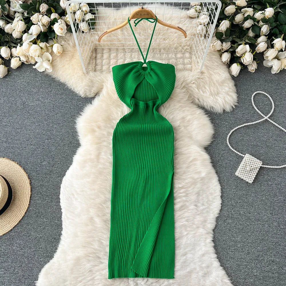 Schicke Mode sexy Hüften geteilt gestricktes Sommerkleid