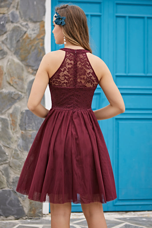 Burgundy Neckholder Konfirmationskleid