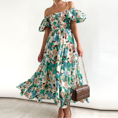 Blumiges Maxikleid mit Puffärmeln