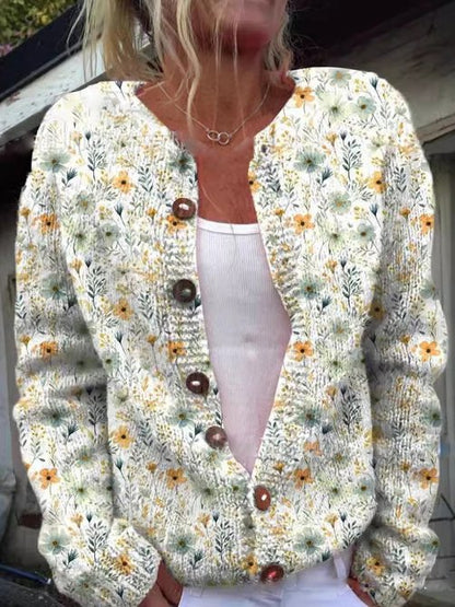 WW | Weiche Strickjacke Mit Blütenstickerei