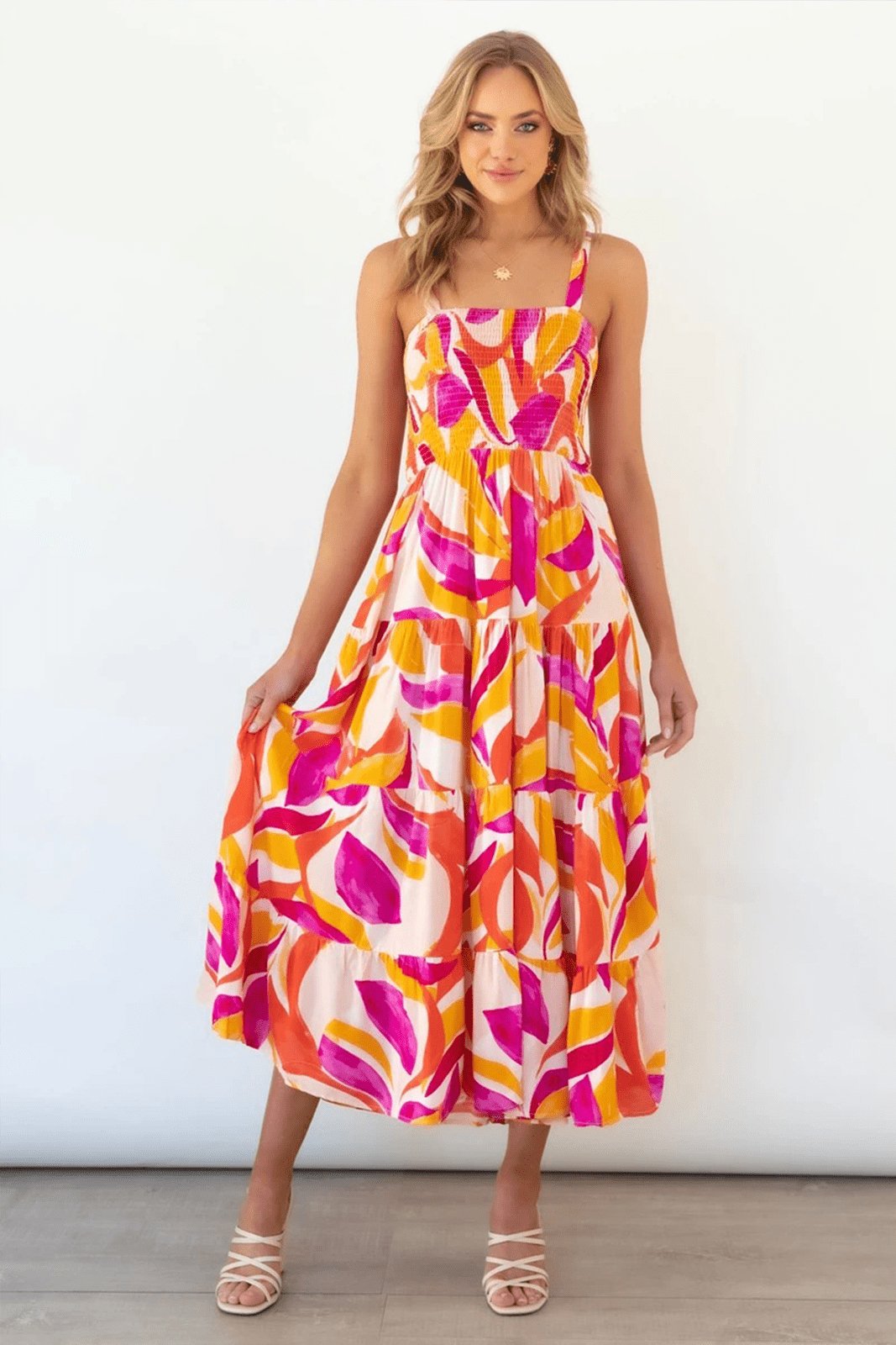 Merche | Gedrucktes Raffiniertes Oberteil Stufen Maxi Sommerkleid